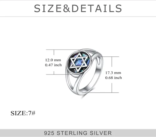 Vista 4 de TIGER RIDER Anillo de plata de ley 925 con estrella de Davids Star of David en concha de abulón