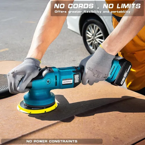 Vista 6 de IRONFIST Pulidora inalámbrica para automóvil, 6 pulgadas, sin escobillas, máquina de cera portátil orbital con 6 velocidades de 750 a 6800 RPM