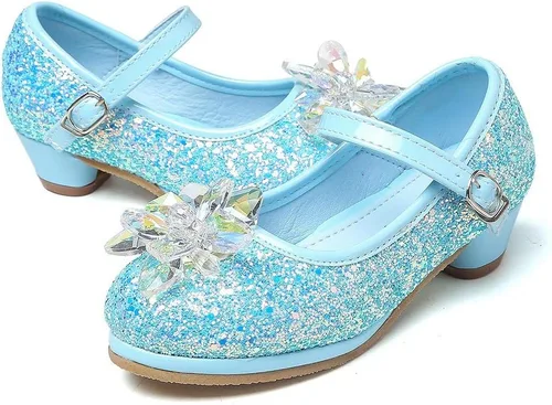 Vista 3 de Chiximaxu Zapatos de princesa Cosplay para niña de tacón bajo con flor de cristal (niñoniño)