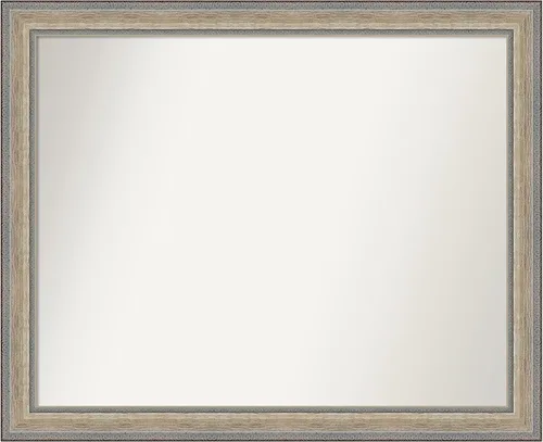 Vista 370 de Amanti Art Espejo de baño plateado para sobre el fregadero, 28 x 37 pulgadas, elegante espejo rectangular de peltre cepillado, marco de madera