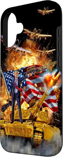 Vista 2 de iPhone 16 Presidente Donald Trump monta una funda dorada