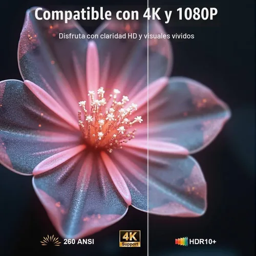 Vista 3 de Mini proyector con WiFi y Bluetooth, proyector inteligente compatible con 1080P con aplicaciones integradas, proyector de películas para exteriores