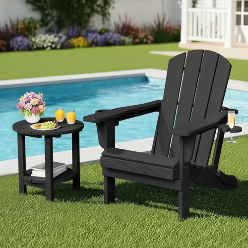 Vista 10 de SERWALL Mesa auxiliar redonda para exteriores, mesa auxiliar Adirondack pequeña de HDPE, mesa auxiliar de patio de 2 niveles para patio trasero