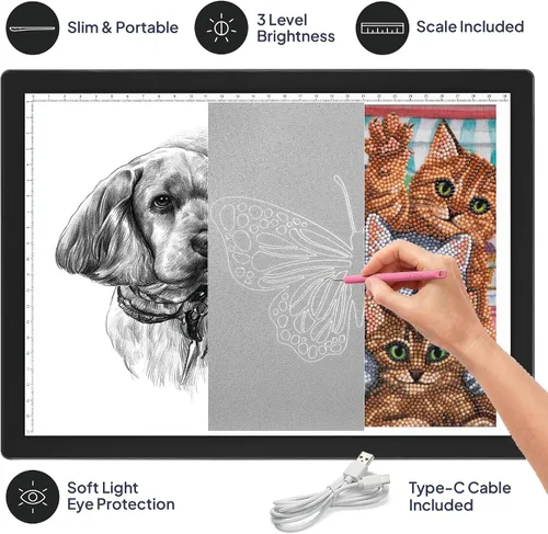 Vista 4 de iVyne Almohadilla de luz con cable para desmalezar vinilo, caja de luz A4 para dibujo, tablero de luz para trazar, caja de luz para pintura de Negro