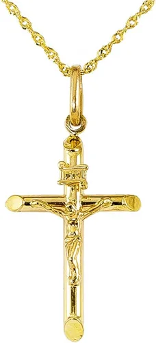 Vista 2 de Colgante de cruz de Jesús de oro amarillo de 14 k con cadena italiana de lujo
