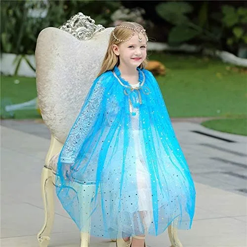 Vista 4 de Capa de capa para niñas princesa brillante para Halloween Navidad cumpleaños azul