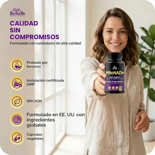 Vista 8 de HerbaMe Suplemento de apoyo NAD+, fórmula de energía celular de múltiples