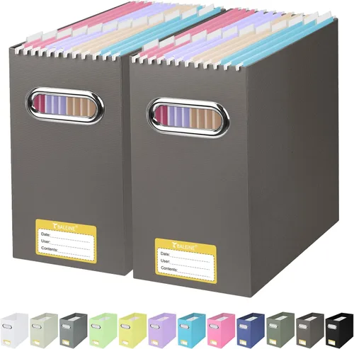 Vista 53 de BALEINE Caja organizadora de archivos, organizador de carpetas de archivos de cartón con asa para tamaño carta, caja de archivos plegable portátil