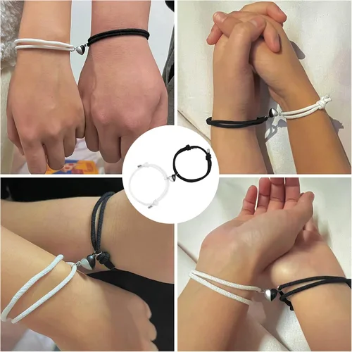 Vista 5 de Pulsera magnética para parejas, con corazón, atracción mutua, a juego, regalos para mujeres, hombres, novio, novia, mejor amigo, Acero inoxidable