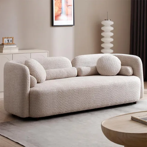 Vista 3 de KEVINSPACE Sofá moderno de 4 plazas con respaldo curvo de 88.58 pulgadas, estilo minimalista, cómodo sofá de 4 plazas con almohadas – Sofá de Beige