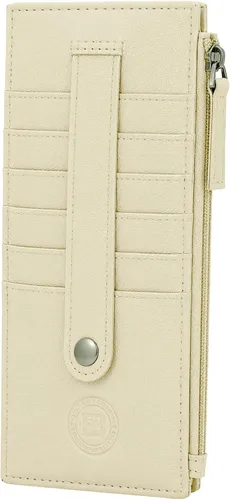 Vista 25 de Leatherboss - Funda para tarjetas todo en uno, cartera delgada con correa de protección para tarjetas, Beige, Cartera con tarjetero