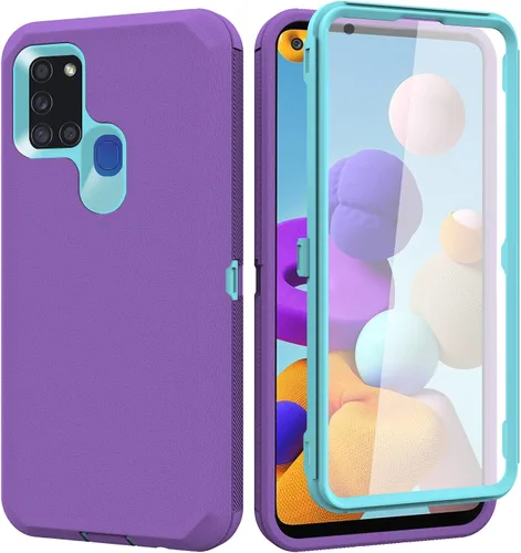 Vista 8 de Funda para Galaxy A21s versión de EE. UU., carcasa de cuerpo completo A21s con protector de pantalla integrado, funda de protección híbrida de tres