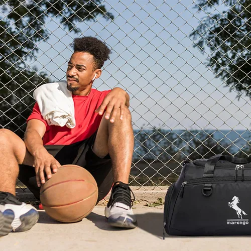 Vista 9 de Marengo Bolsa de gimnasio para hombres y mujeres, bolsa de gimnasio pequeña de 37 litros con compartimento para zapatos y húmedos, mochila de viaje