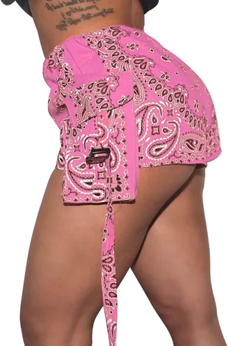 Vista 2 de SIAEAMRG Pantalones cortos casuales de verano de cintura alta para mujeresadolescentes y niñas, pantalones cortos de entrenamiento con estampado