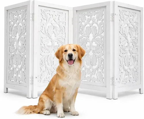Vista 23 de Puerta independiente para mascotas para perros, puerta plegable de madera para perros para casa, puerta interior para perros para escaleras