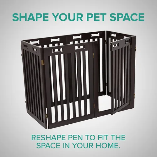 Vista 6 de Arf Pets Puerta independiente para perros con puerta, 6 paneles de valla de madera configurable de 360°, 120 pulgadas de ancho, 31.5 pulgadas