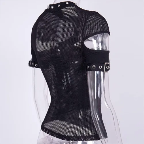 Vista 5 de Short Sleeve Mesh Tank Tops for Women Work Casual Sexy Club Shirt