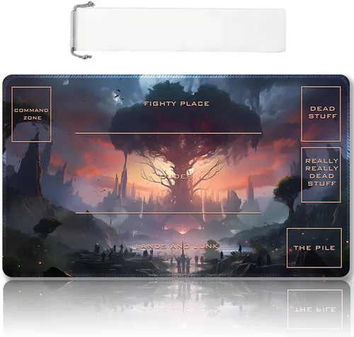 Vista 57 de Tapete de juego MTG cosido de alta calidad con zonas y respaldo de goma antideslizante, tapete de juego TCG para MTG y otros juegos de cartas, Dkt