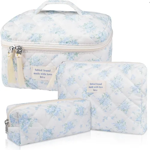 Vista 25 de Juego de bolsas de maquillaje, bolsa de maquillaje acolchada, bolsa grande para cosméticos florales para mujer, bonitas bolsas de maquillaje