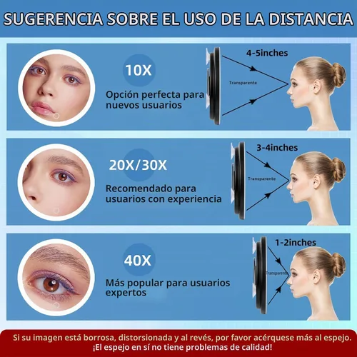 Vista 6 de Espejo de aumento de maquillaje 10X con luces, espejo aumentado de mano de Negro-10x