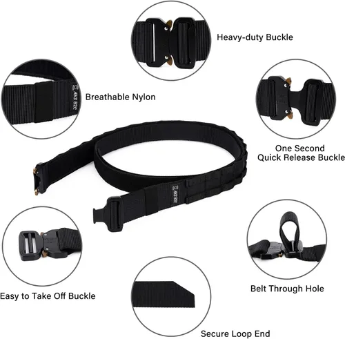 Vista 2 de Tactical Belt with Buckle Molle Belt Security Utility Belt with Pouch Heavy Duty Battle Belt with Premium Pouch Negro