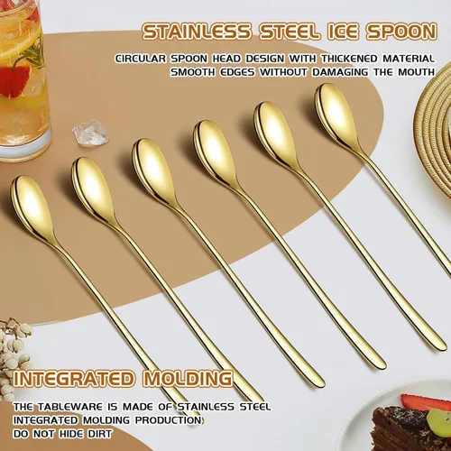 Vista 7 de Cuchara de mango largo de 9.5 pulgadas, cucharas de crema helada, cucharas de té, agitadores de café, cuchara de hielo, cucharas de cóctel de acero