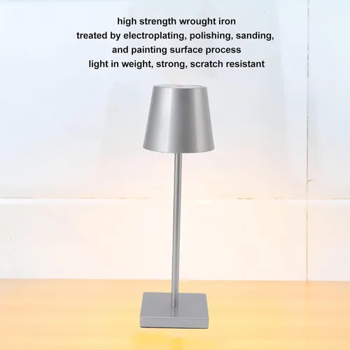 Vista 4 de TOPINCN, Alto brillo LED táctil regulable moderno simple, recargable inalámbrico para restaurante bar (plata)