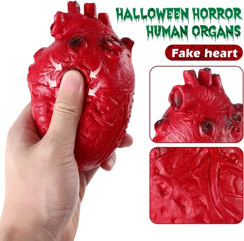 Vista 8 de PRETYZOOM Accesorio de corazón falso de Halloween, modelo de corazón de resina exprimible, parte del cuerpo humano sangriento de simulación