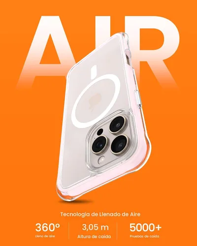 Vista 3 de ORNARTO Air Case para iPhone 16 Pro Max Transparente, Compatible con MagSafe, Funda de Protección contra Caídas de Grado Militar con Air-Pink Rosa