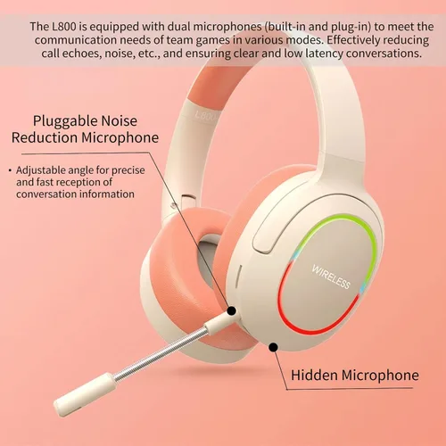 Vista 4 de Auriculares Bluetooth, auriculares para juegos sobre la oreja con micrófono, control de volumen y auriculares plegables, 2 modos con cable