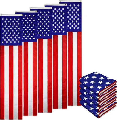 Vista 18 de G128 Paquete de 10: Banderines patrióticos estadounidenses y bandera desplegable de Betsy Ross, 13 estrellas bordadas en patrón circular con 5 rayas