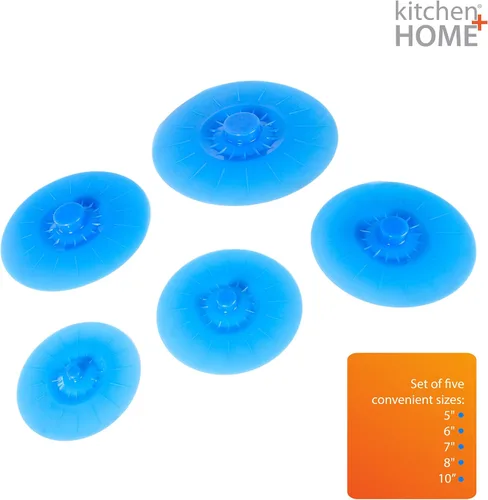 Vista 7 de Set de 5 tapas de silicona de diferentes tamaños para tazas, cuencos, ollas o contenedores., Azul