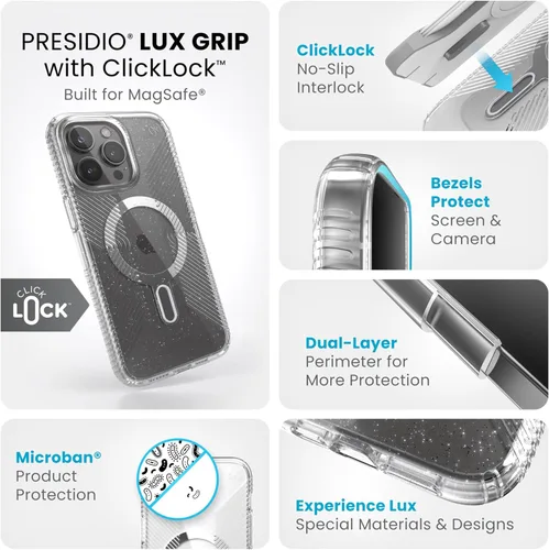 Vista 3 de Speck Funda para iPhone 15 Pro Max – ClickLock con bloqueo antideslizante, diseñada para MagSafe, agarre de protección contra caídas – Funda