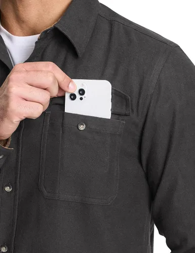 Vista 5 de CQR - Camisa de franela de algodón a cuadros con botones y manga larga para hombre, algodón cepillado suave, camisa de estilo informal