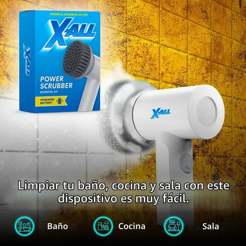 Vista 3 de X-All Limpiador eléctrico giratorio – Herramienta de limpieza recargable ligera e impermeable con control de 2 velocidades con 2 cabezales
