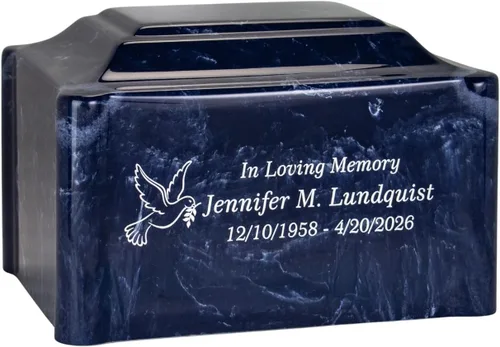Vista 11 de Urna de cremación de mármol cultivado de claremont negro grabada personalizada, tamaño adulto, urnas de cremación para cenizas humanas, entierro