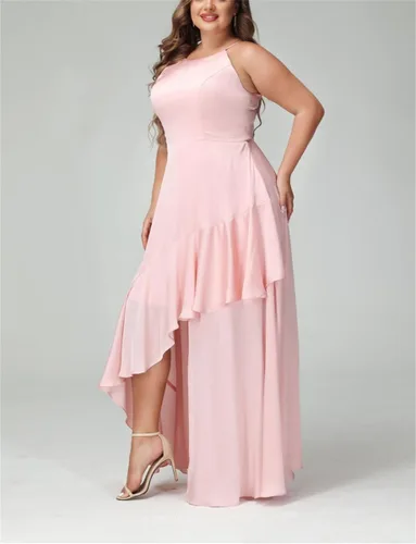 Vista 4 de Plus Size Bridesmaid Dresses with Spaghetti Strap Asymmetrical Sleeveless Formal Party Gowns, Sage, 24 Plus