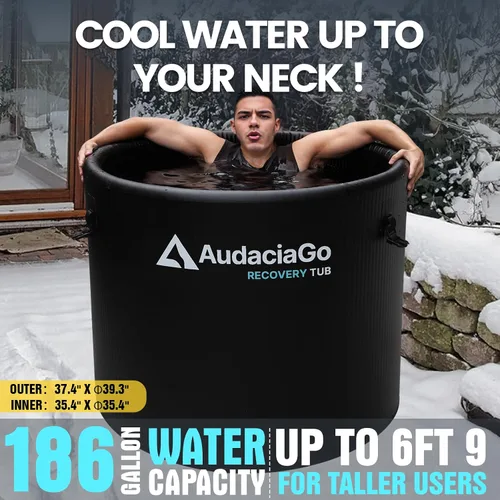 Vista 4 de XXL - Bañera de hielo para atletas, compatible con enfriadores de agua, bañera inflable de inmersión en frío de 186 galones con tapa aislada