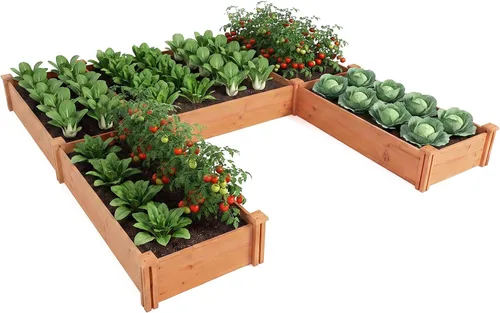 Vista 13 de GIANTEX Cama de jardín elevada de madera, 40 x 40 pulgadas, maceta cuadrada de madera de abeto con base abierta para verduras, flores, hierbas
