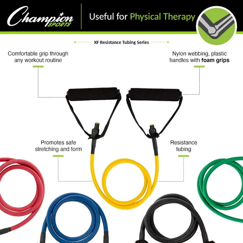Vista 4 de Champion Sports Bandas de tubo de resistencia para hombres y mujeres, extra ligeras a súper resistentes - Banda de fitness duradera para Amarillo