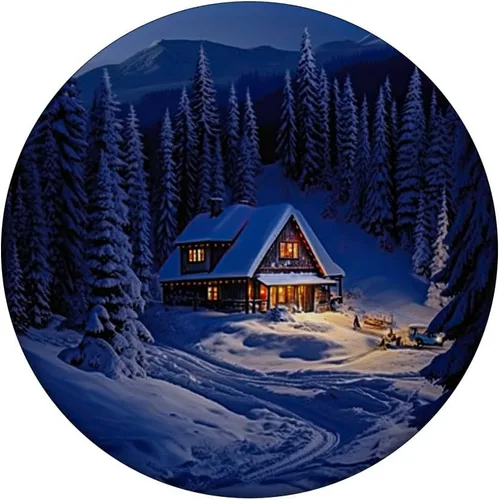 Vista 3 de Cabaña nevada del bosque de invierno en pinos PopSockets estándar PopGrip