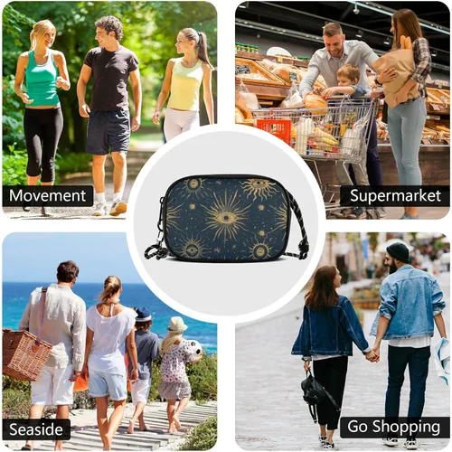 Vista 7 de Vintage Moon Sun Retro Crossbody Cámara Bolsa Hombre Comodidad Con Ranuras para Tarjetas de Crédito Casual Teléfono Pecho Bolsa Tiene una Comida