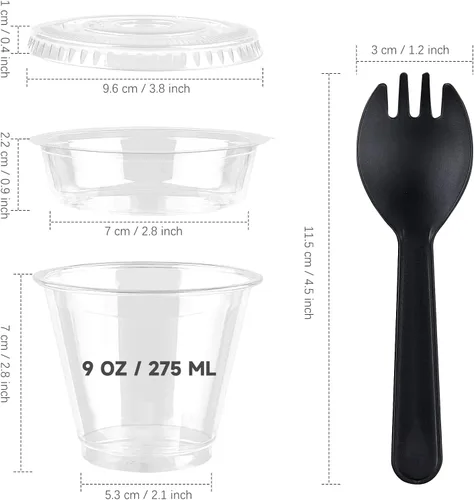Vista 2 de TOFLEN Vasos de plástico transparente para yogur y parfait con tapas, desechables para llevar, tazas de cereales para desayuno, aperitivos, frutas