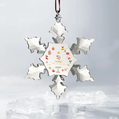 Vista 2 de Adornos de copo de nieve de cristal - Decoración colgante para árbol de Navidad 2024