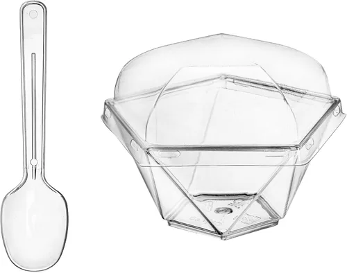 Vista 3 de Foraineam Paquete de 100 tazas de postre con 100 tapas y 100 cucharas, 3.7 onzas, vasos de plástico transparente para parfait, desechables