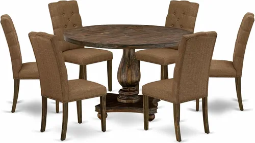 Vista 18 de East West Furniture I2EL5-718 - Juego de mesa de comedor de 5 piezas, incluye una mesa de comedor redonda con pedestal y 4 sillas tapizadas de tela