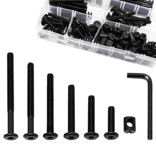 Vista 9 de Juego de 25 tornillos negros para cuna, juego de tornillos hexagonales para literas y cunas M6×40mm/1.969 in/2.362 in/2.756 in/3.150 in