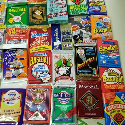 Vista 3 de 50 paquetes originales sin abrir de tarjetas de béisbol nuevas y vintage (1986-2010) Plus Pack 100 fundas suaves