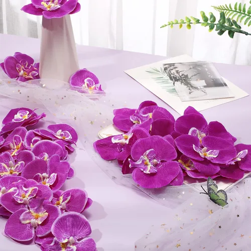 Vista 6 de Janinka - 80 cabezas de orquídeas falsas de seda Phalaenopsis para Morado oscuro