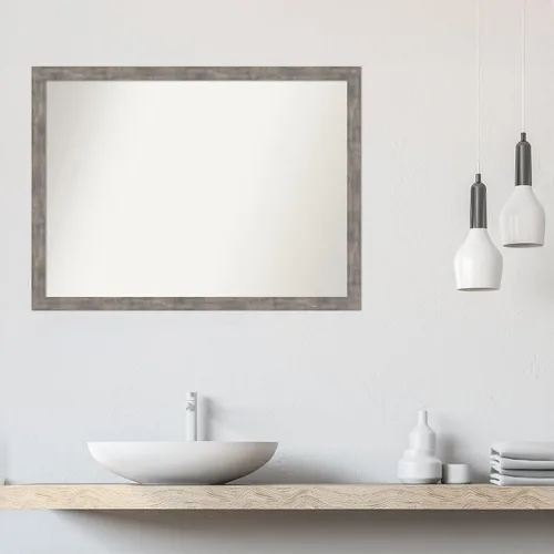 Vista 168 de Amanti Art Silver Bathroom Mirror for Over Sink, 26x35 Custom Made Marred Pewter Rectangle Vanity Mirror, Large Casual Wood Frame, Hangs Horizonally